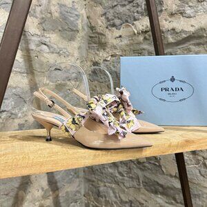 Prada 2018 Nude Patent Wrap Around Sling Back Pumps